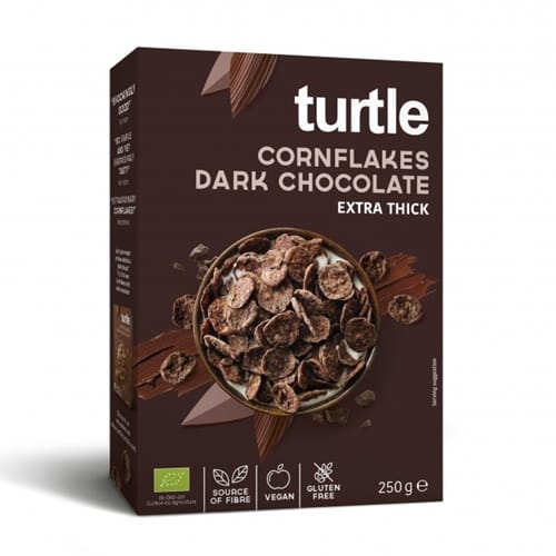 fulgi-de-porumb-invelii-in-ciocolata-neagra-turtle Fulgi de porumb eco inveliti in ciocolata, fara gluten, Turtle 250g - imagine 1