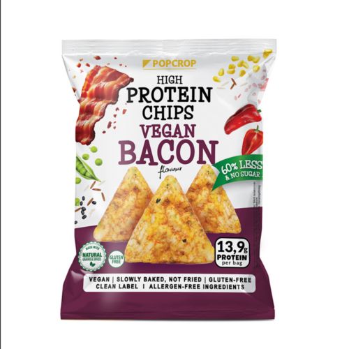 5904730218054 Chipsuri fara gluten proteice cu aroma de bacon, Popcrop 60g - imagine 1