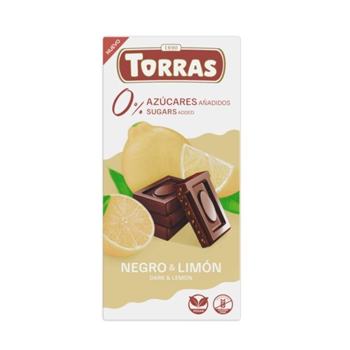 chocolate-limon-sin-azucar-760x760 Ciocolata neagra fara gluten cu lamaie, Torras 75g - imagine 1